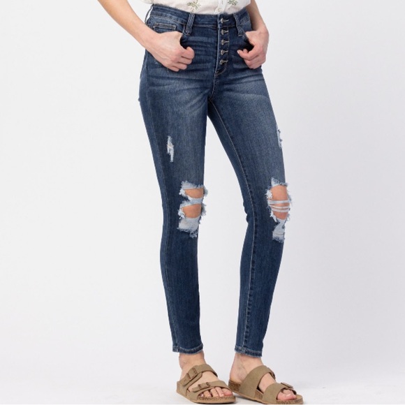 NWT Judy Blue 88477 hi rise button fly skinny Jean 28” size 24W - Picture 9 of 10